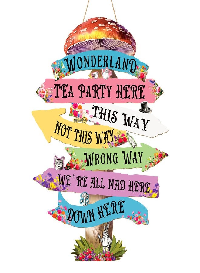 KOYILTD Alice in Wonderland Party Decoration Welcome to Wonderland Directional Arrows Wooden Sign Wonderland Princess Birthday Decorations Vintage Arrow Sign Room Decorv (Vintage) - Image 1